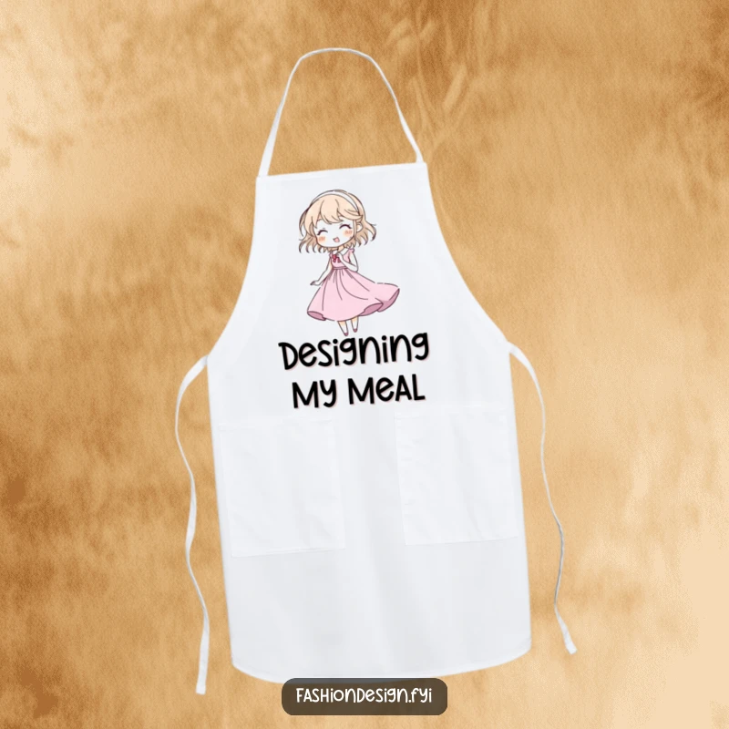 Funny apron of a character sketching a gown, ideal for artists to wear while creating their masterpieces.