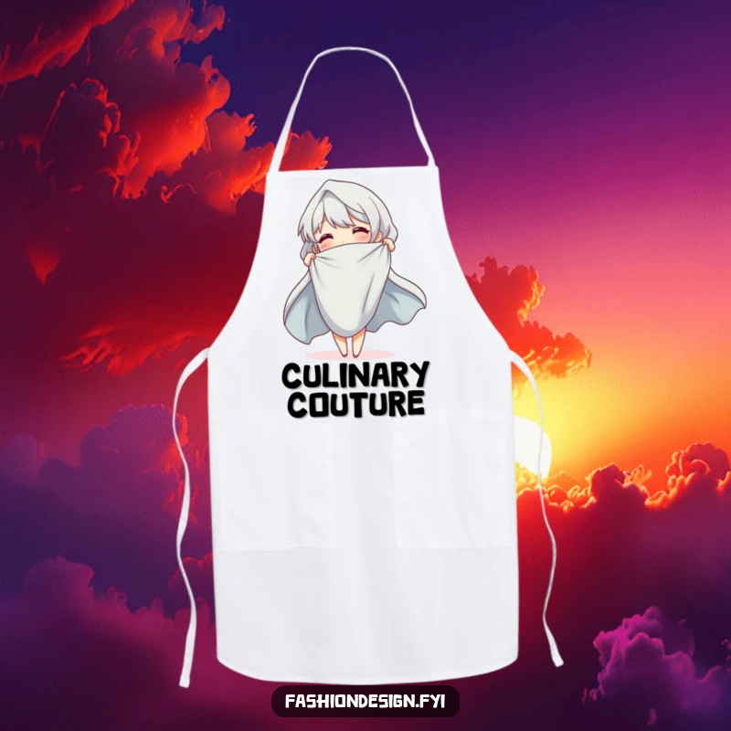 Funny Apron showing a cheerful character elegantly draping cloth, ideal for artists, designers, or home chefs.