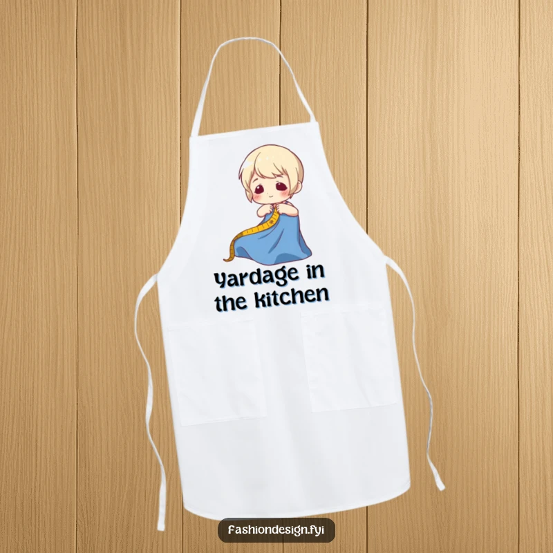 Funny apron with a character measuring fabric, designed for cooks and crafters who enjoy a humorous touch while working.