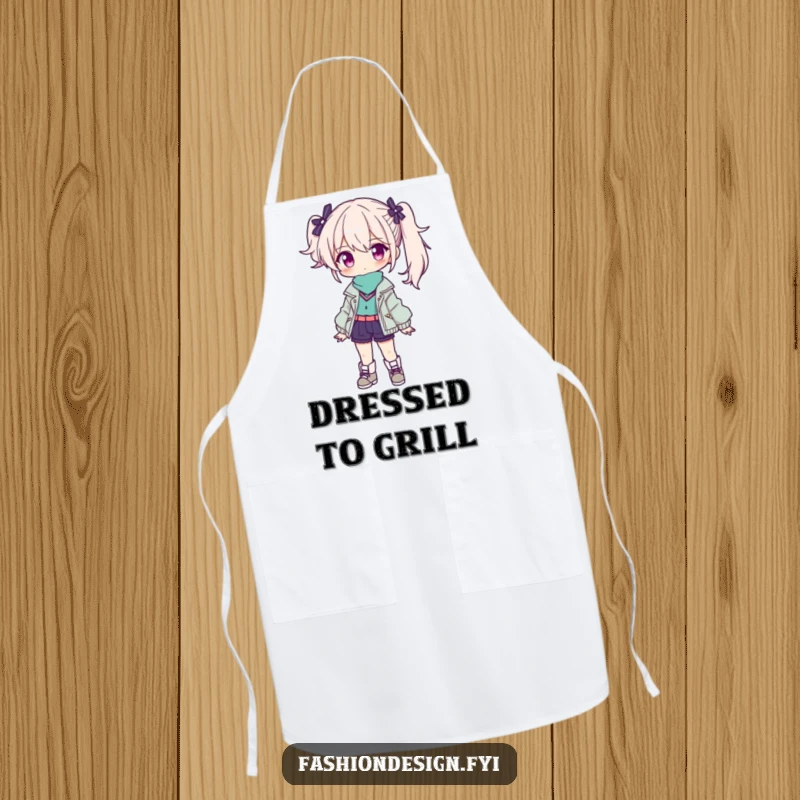 Funny apron: a confident character presents a stylish outfit, perfect for adding flair to kitchen tasks.