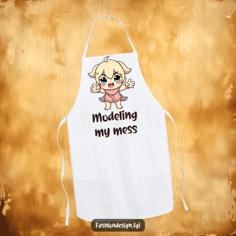 Funny Model Apron displaying a character in a dramatic, funny pose, offering protection with a stylish and humorous twist for home cooks.