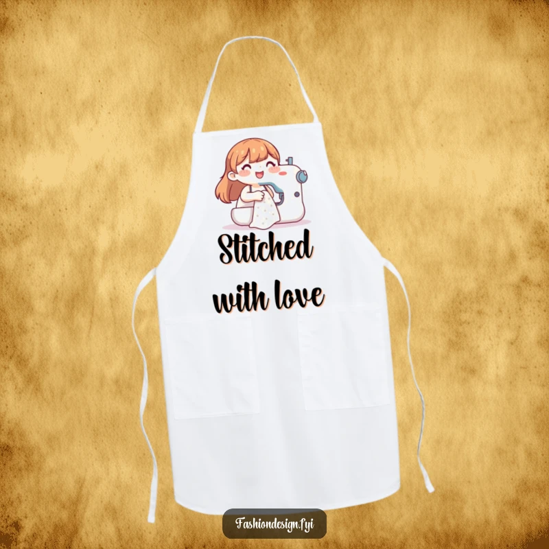 Funny apron featuring a happy character sewing a garment, bringing humor and charm to any crafting session.