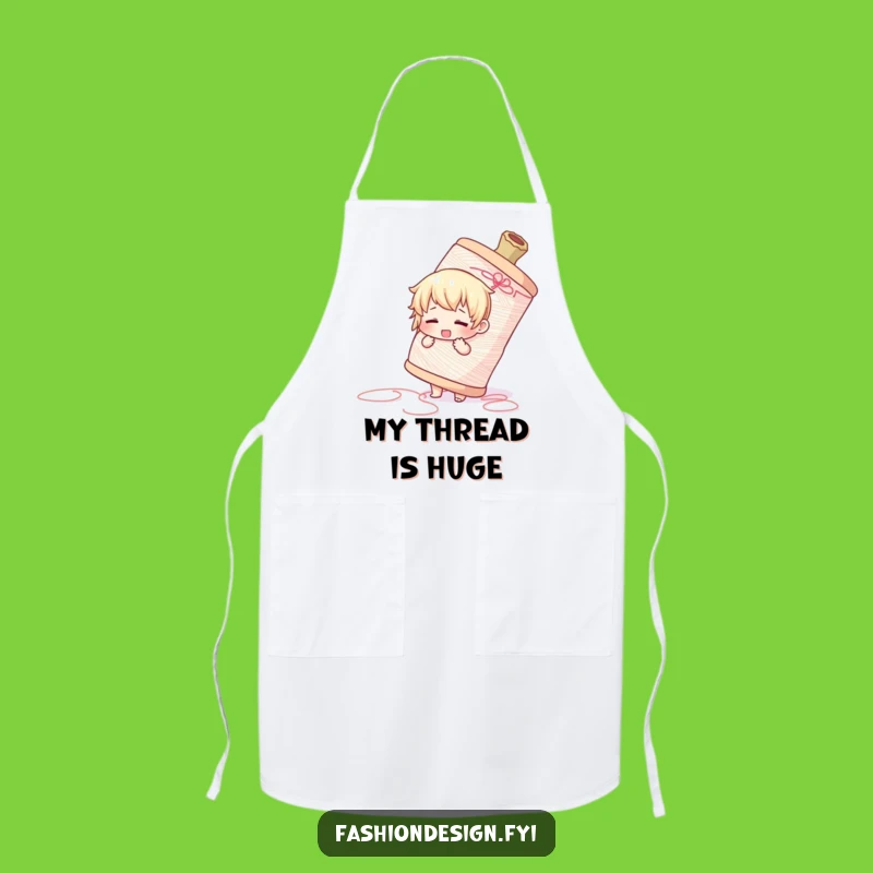 Funny Thread Struggle Apron - Cute Character's Sewing Session Fun