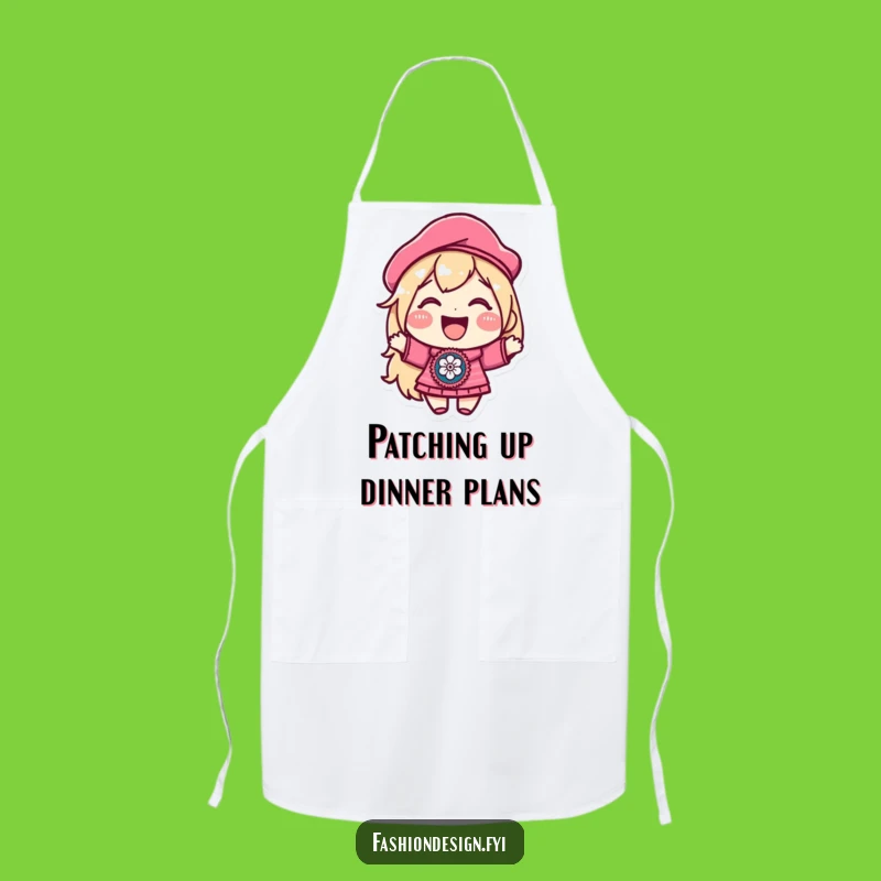 Funny Beret Patch Apron: Joyful Chef Character for Kitchen Fun