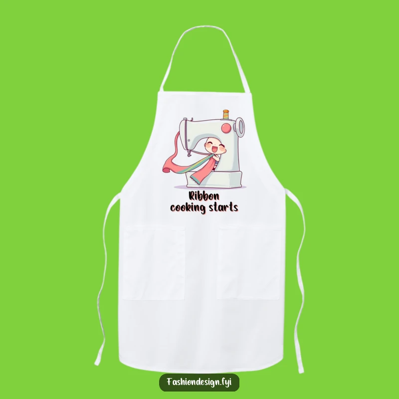 Funny Ribbon Pull Apron, Sewing Machine Fun Chef, Great Gift