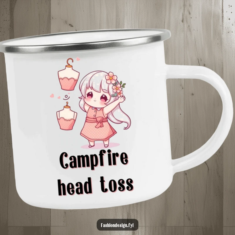 Funny Florist Flower Camping Mug: A whimsical character tosses a flower-adorned mannequin head, perfect for outdoor humor, a funny gift.