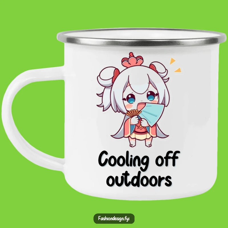 Funny Fanning Camping Mug: Surprised by heat, a rugged funny gift for outdoors.