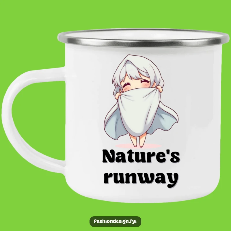 Funny Graceful Drape Camping Mug: Cheerful cloth design, a scenic funny gift.