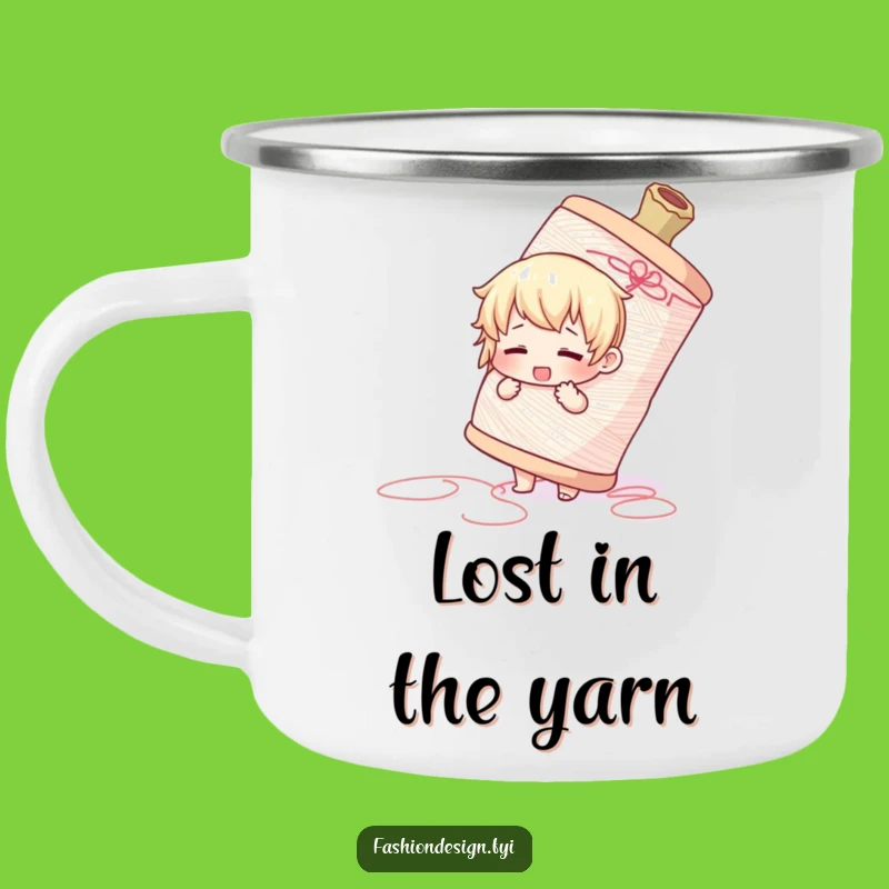 Funny Thread Struggle Camping Mug - Adorable Character's Wilderness Yarn