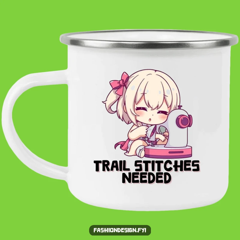 Funny Seamstress Camping Mug: Dramatic Character with Sewing Machine, Outdoor Humorous Gift