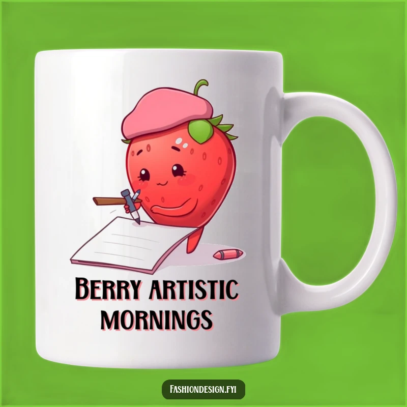 Funny Beret Strawberry Sketch Mug: Artistic and Hilarious Gift for Creatives
