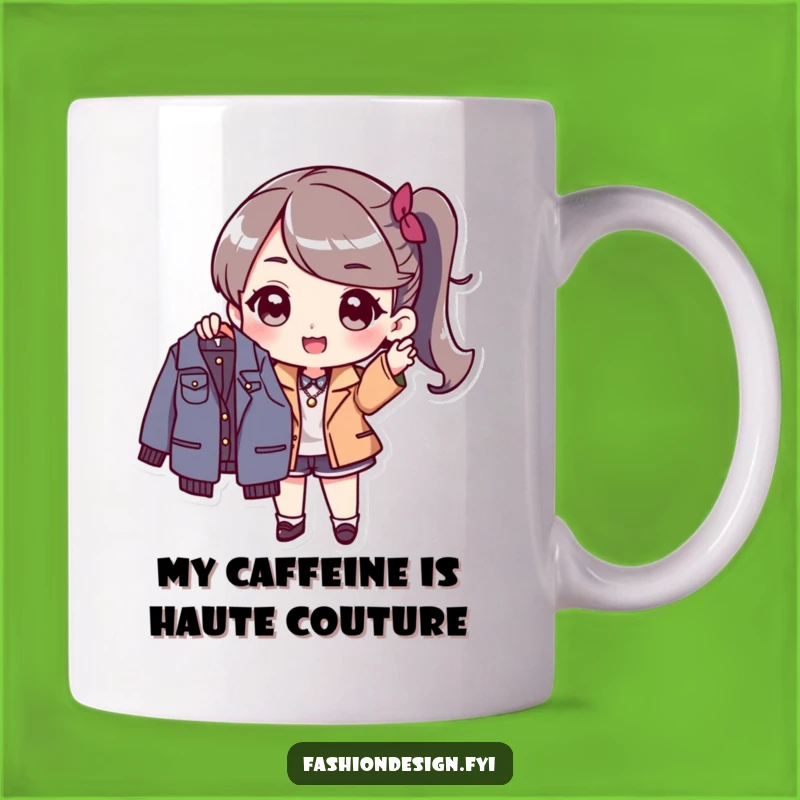 Funny Fashionista Mug: Stylish Character Holding New Garment, Perfect Humorous Gift