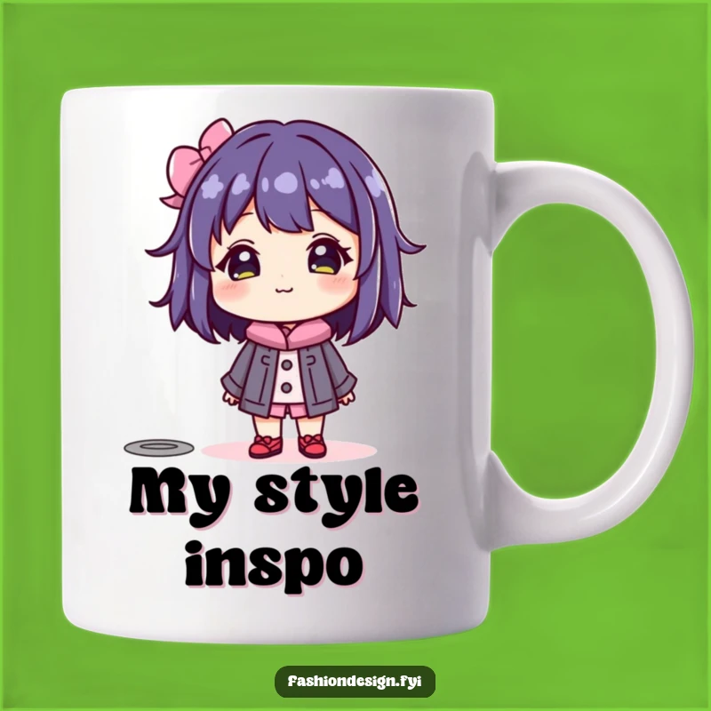 Funny Mannequin Admiration Mug: Beaming Character's Fashion Delight