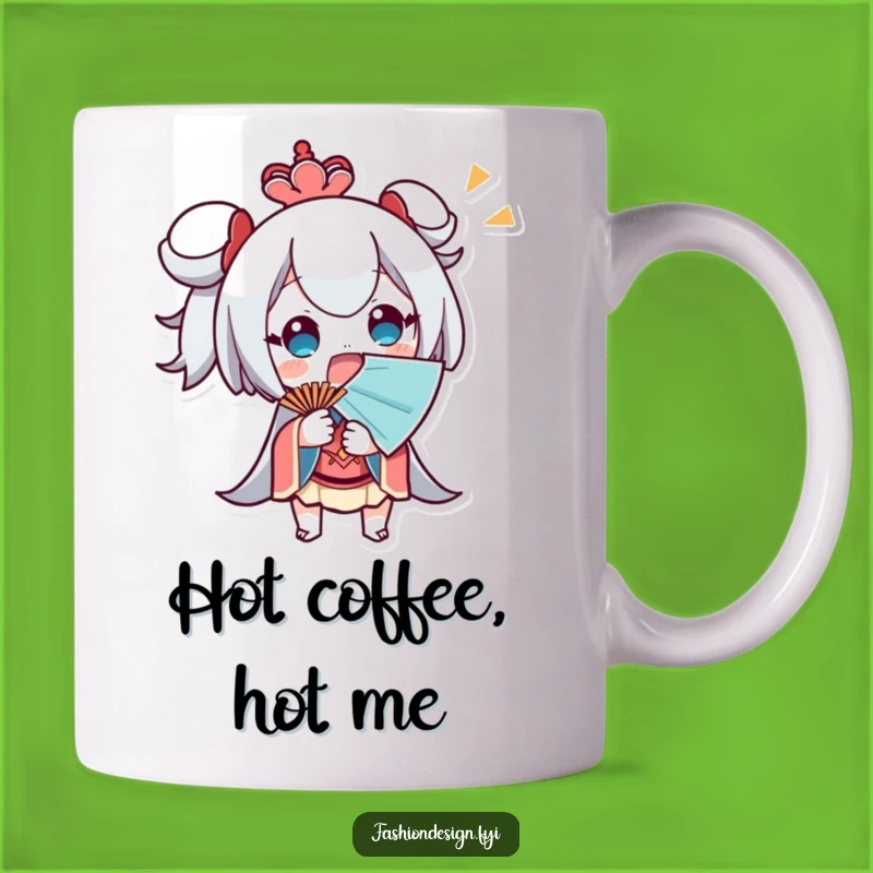 Funny Hot Mess Mug: Surprised character fanning, a hilarious funny gift for hot days.