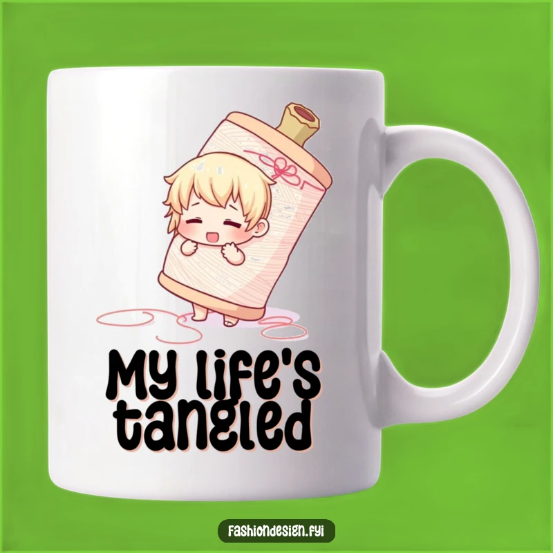 Funny Thread Struggle Mug - Adorable Character's Gigantic Spool Gift