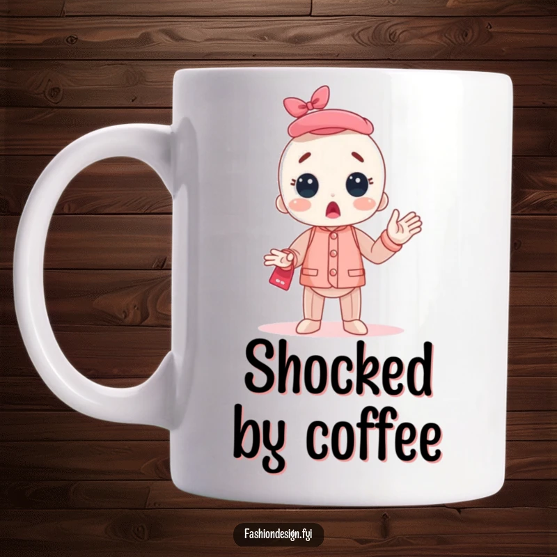 Funny Mannequin Mug showing a character bursting into surprised applause, expressing delight and shock, perfect for celebrating wins.