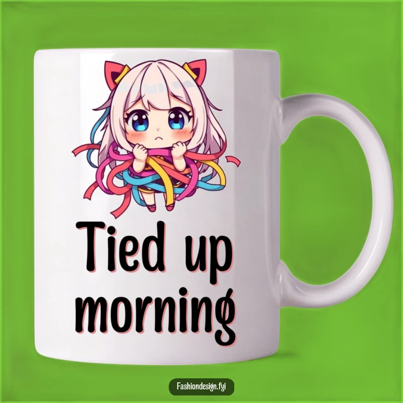 Funny Ribbon Tangle Mug: Playful Frustration in a Hilarious Character Design