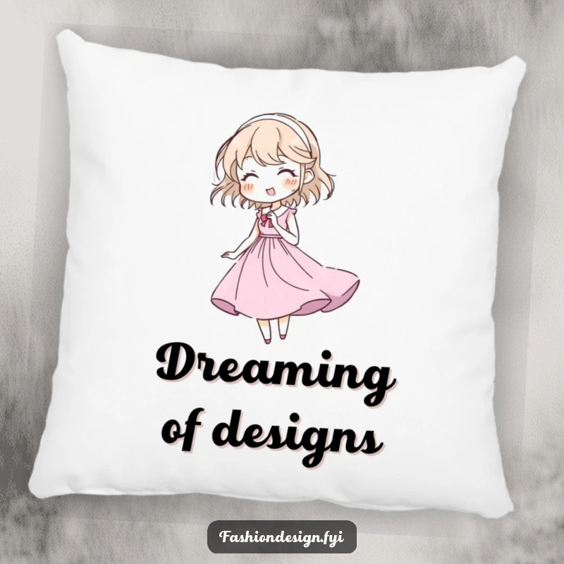 Funny pillow featuring a character sketching a flowing gown, designed for creative comfort and humorous decor.