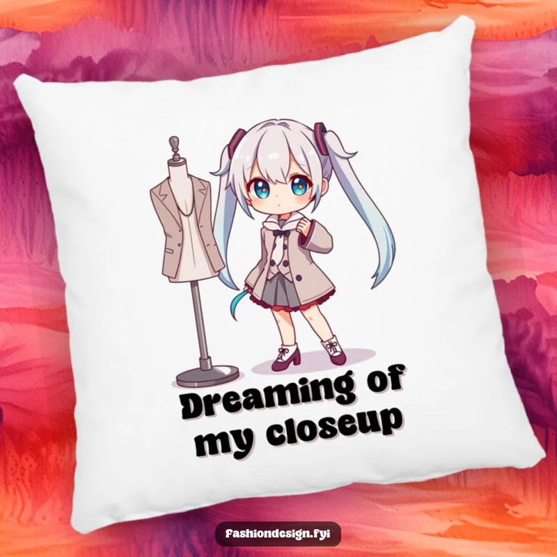 Funny pillow featuring a character striking a dramatic pose with a mannequin, adding a humorous artistic touch to any room.