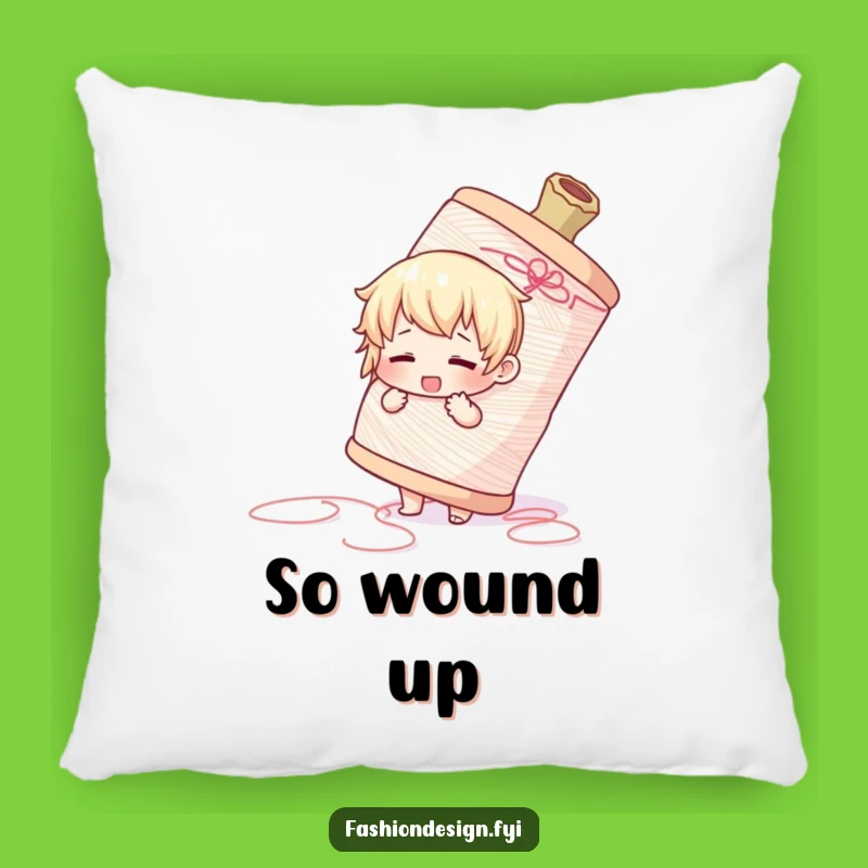 Funny Thread Struggle Pillow - Adorable Character's Cozy Mishap