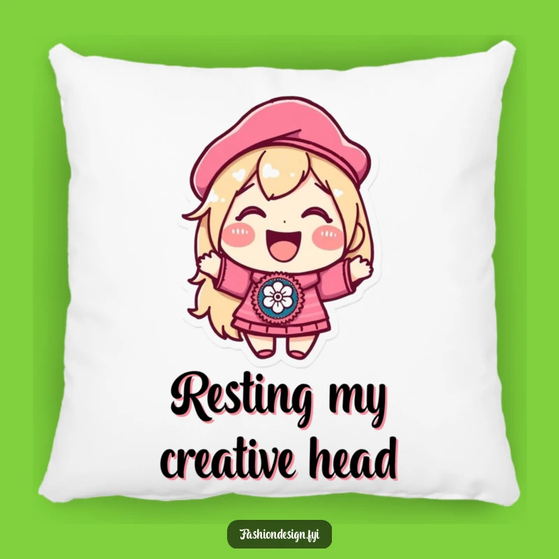 Funny Beret Patch Pillow: Joyful Character Art for Cozy Comfort