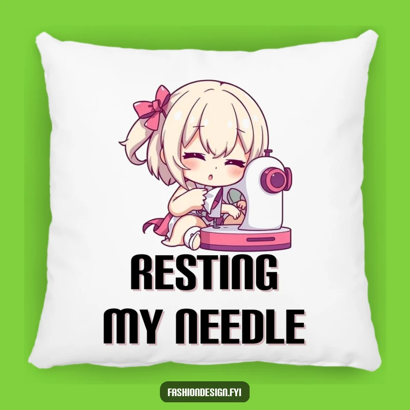 Funny Seamstress Pillow: Dramatic Character with Sewing Machine, Cozy Humorous Gift