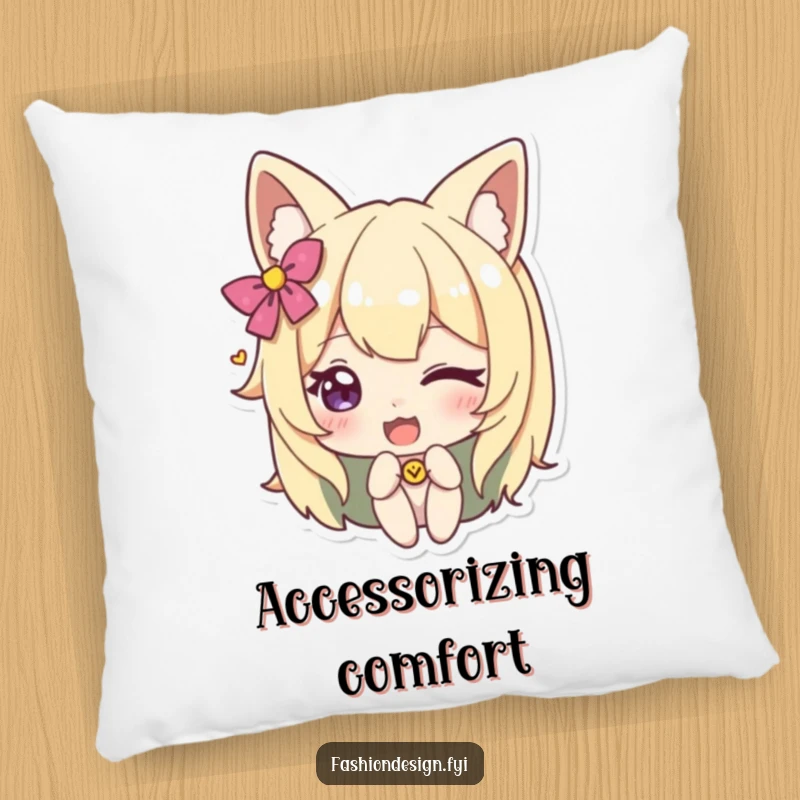 Funny pillow with a character winking while adding a whimsical accessory, offering comfort and a touch of quirky charm.