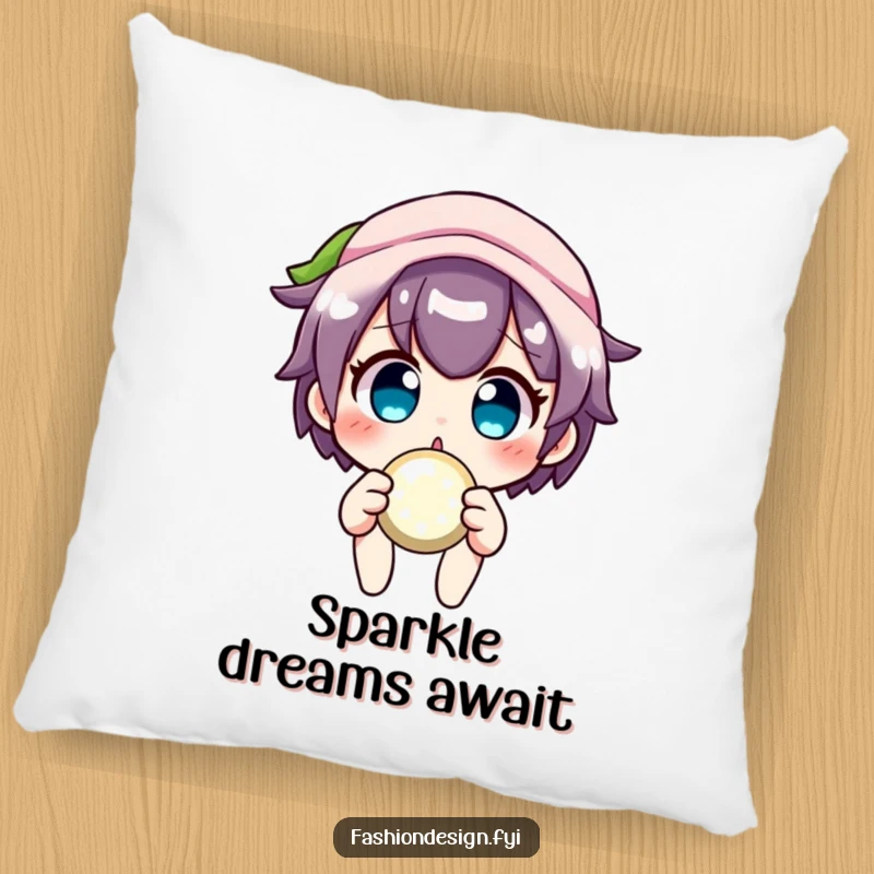 Funny crafter pillow featuring a surprised character holding a sparkly button, offering comfort and a touch of crafting charm, a fun gift.