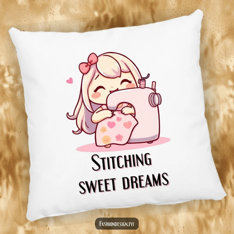 Funny Sewing Machine Pillow: Soft pillow featuring a happy character stitching a playful pattern, adding humorous crafty comfort.