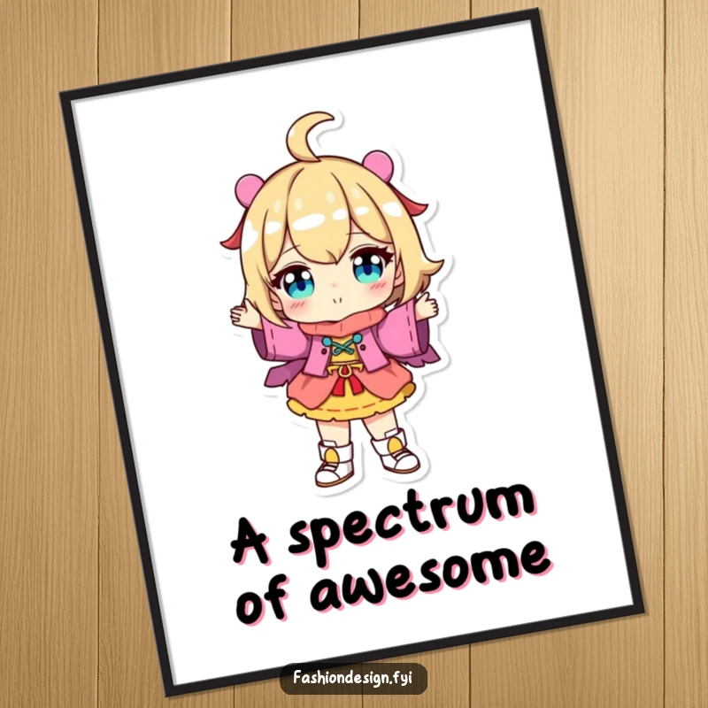 Funny Digital Art Print: Character proudly displaying a colorful, uniquely designed outfit, a vibrant statement piece.