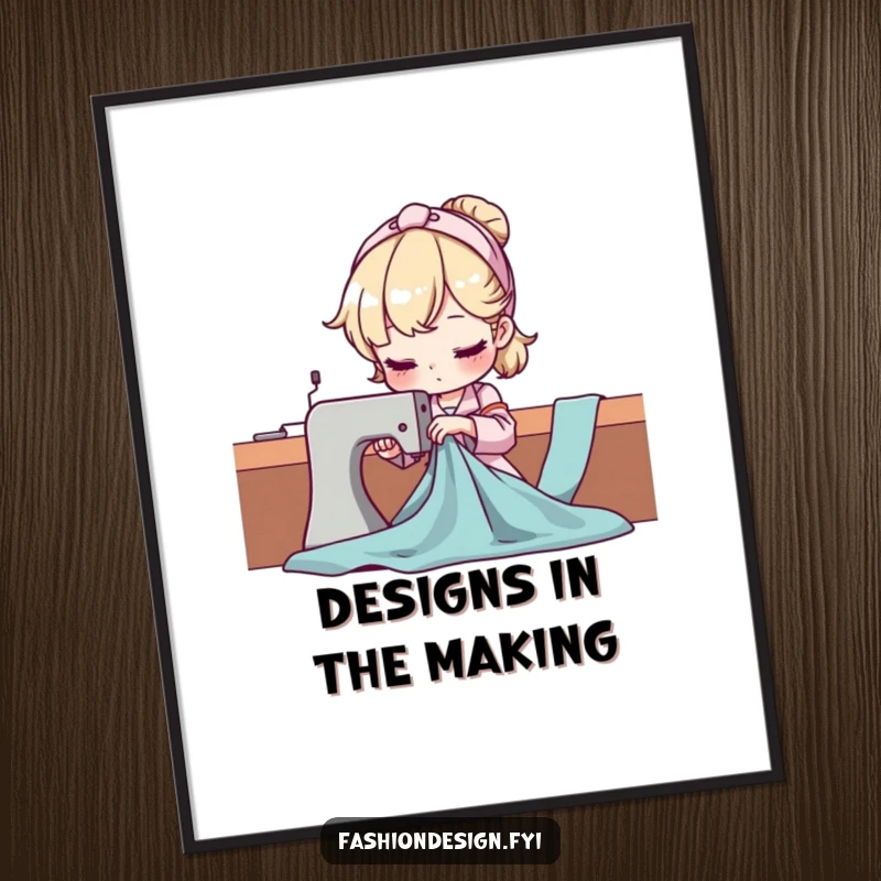 Funny Seamstress Digital Art Print showing a character in the act of expertly draping fabric, a visually engaging piece for art enthusiasts.