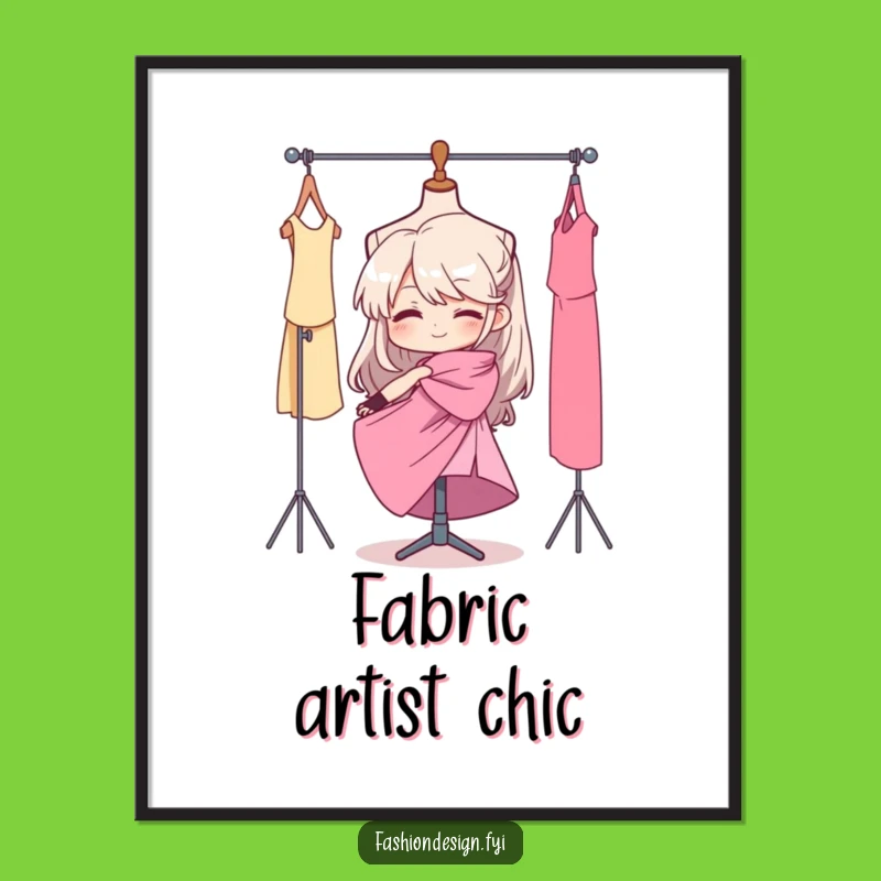 Funny Fashion Design Digital Print: Determined Seamstress Draping Fabric, Instant Artistic Humor