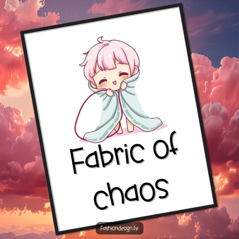 Funny digital art print of a character hilariously unraveling fabric. Instant humorous wall decor and gift.