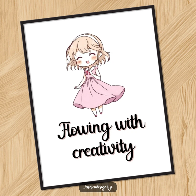 Funny digital art print of a character sketching a flowing gown, perfect for adding artistic inspiration and humor.