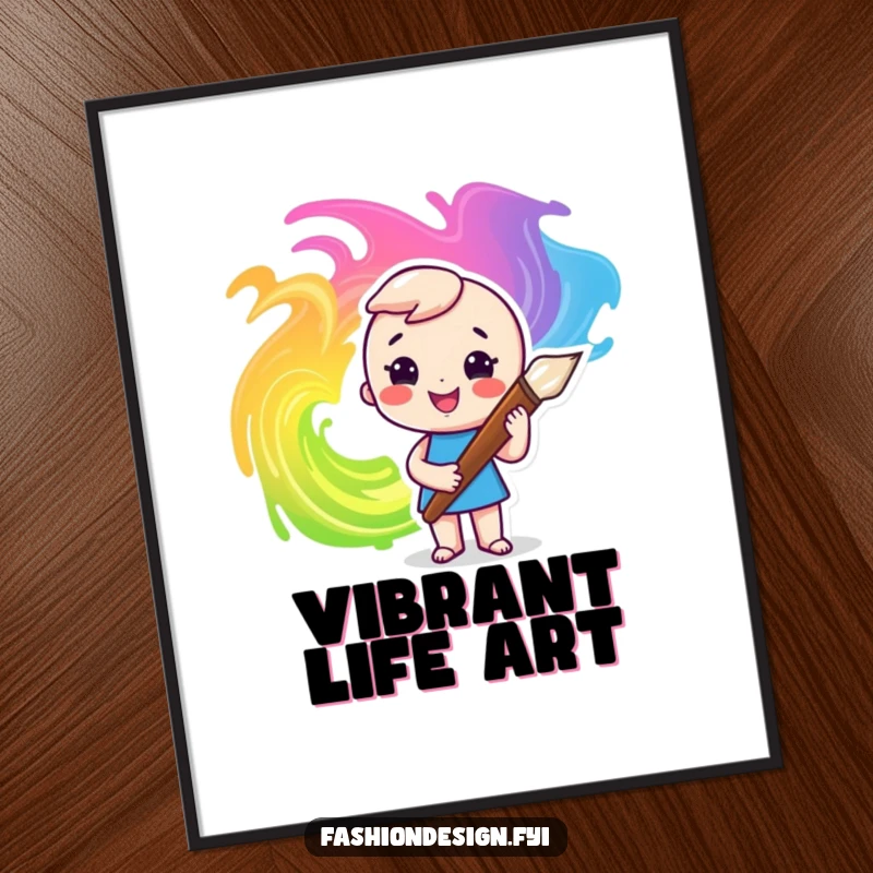Funny digital art of a character creating vibrant, colorful swirls with a large paintbrush, perfect for art lovers.