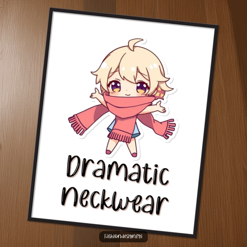 Funny digital art print of a playful character posing dramatically with a flowing scarf, ideal for theatre and fashion lovers.