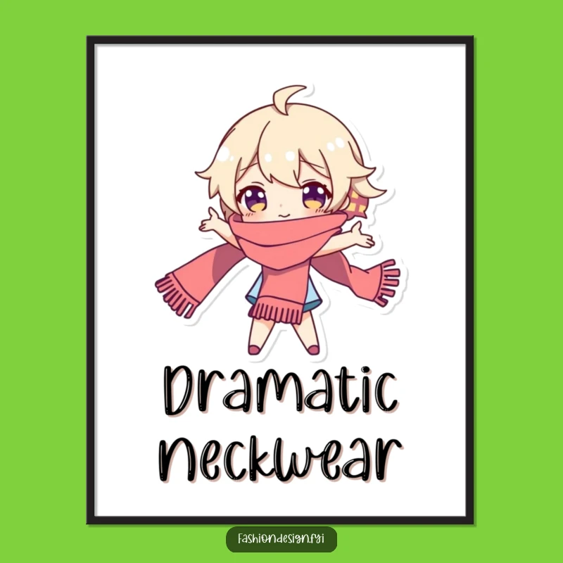 Funny Dramatic Scarf Digital Print: Playful Character's Theatrical Art