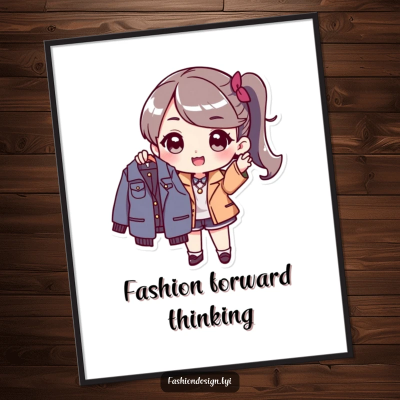 Funny Digital Art Print: Stylish character excitedly holding a new fashionable garment, a vibrant piece for art lovers.