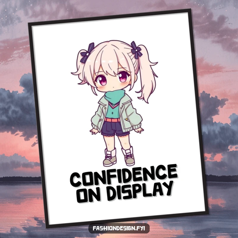 Funny digital art of a confident character presenting a stylish outfit, a chic and fashionable printable.