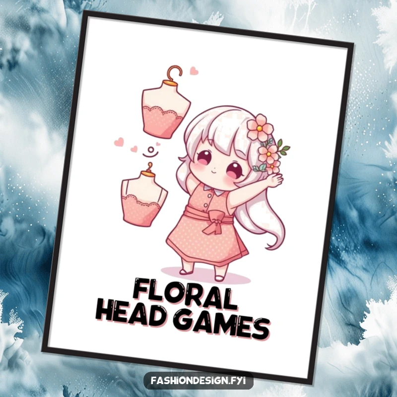 Funny Florist Flower Digital Art: A whimsical character playfully tosses a flower-adorned mannequin head, printable funny gift.