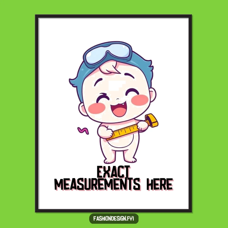 Funny Focused Excitement Digital Print: Happy Character with Measuring Tape Art