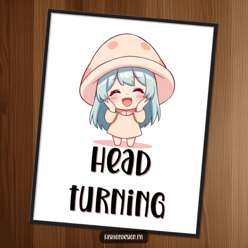 Funny Digital Art Print: A character giggles heartily while attempting to wear an extremely oversized hat, capturing comedic delight.