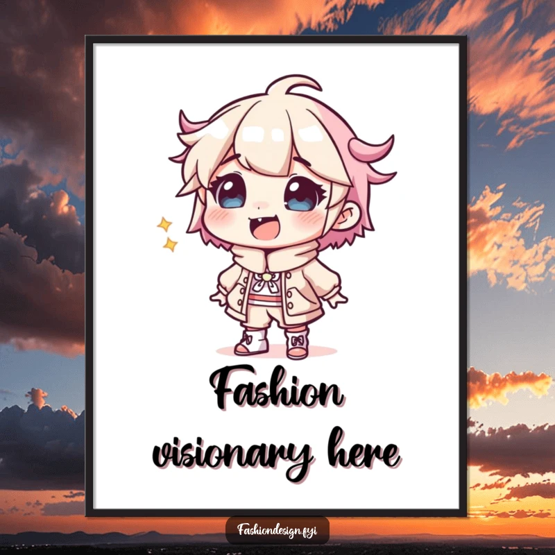 Funny Designer Digital Art Print: A giggling character sketches an outlandish outfit, offering instant wall decor with a burst of creative humor.