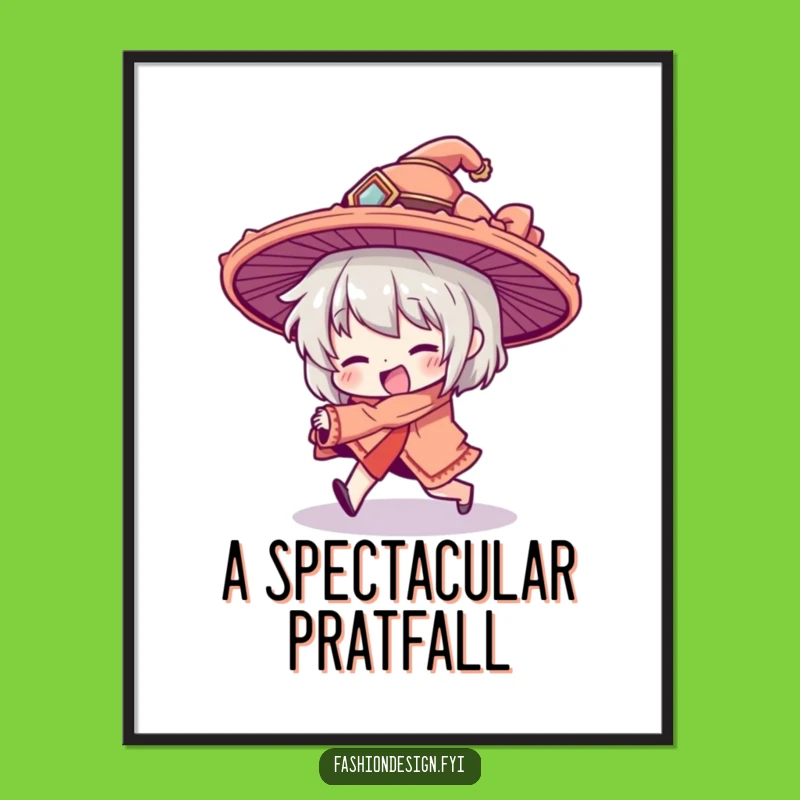 Funny Oversized Hat Tripping Character - Hilarious Digital Art Print Gift