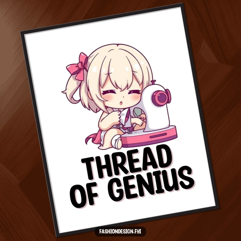 Funny Digital Art Print: Dramatic character posing with a sewing machine mid-stitch, a bold statement for crafters.