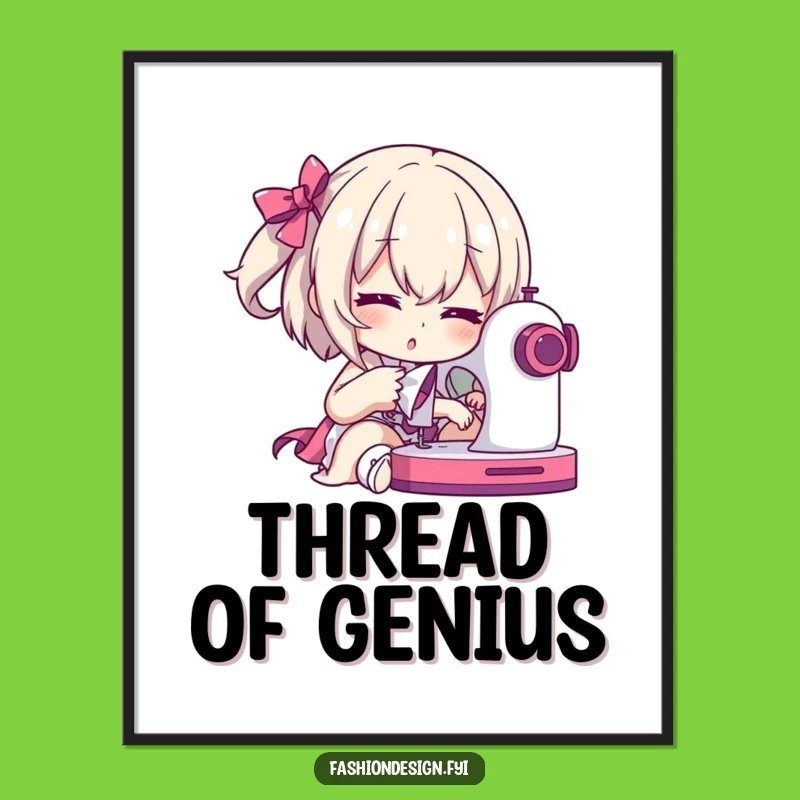 Funny Seamstress Digital Art: Dramatic Character with Sewing Machine, Wall Art Humorous Gift