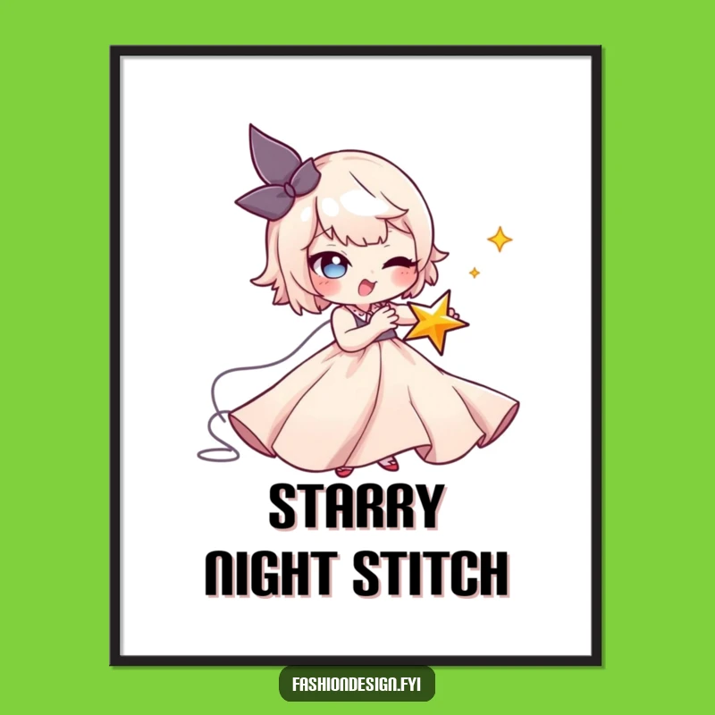 Funny Seamstress Star Digital Art: Printable Mischief and Flowing Gown Elegance