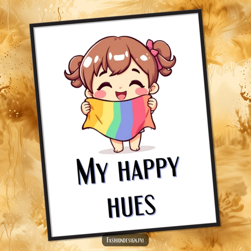 Funny digital art print of a character holding a fabric swatch, perfect for adding crafting joy and humor.