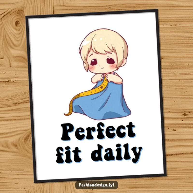 Funny digital art print of a character measuring fabric, capturing a whimsical and humorous moment for wall decor.