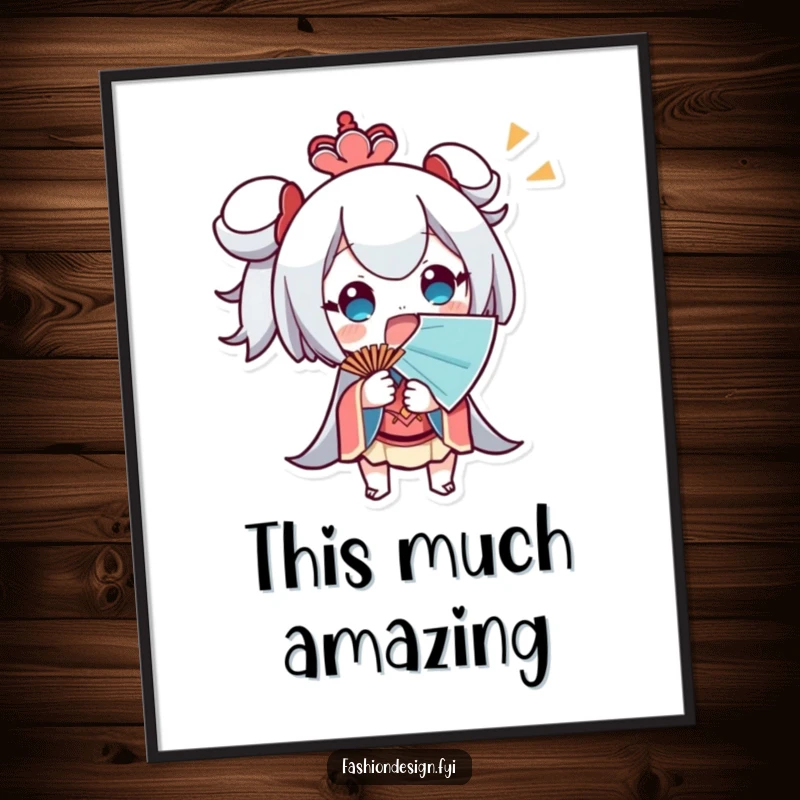 Funny Digital Art Print of a surprised character fanning themselves with a large fan, ideal for humorous decor.